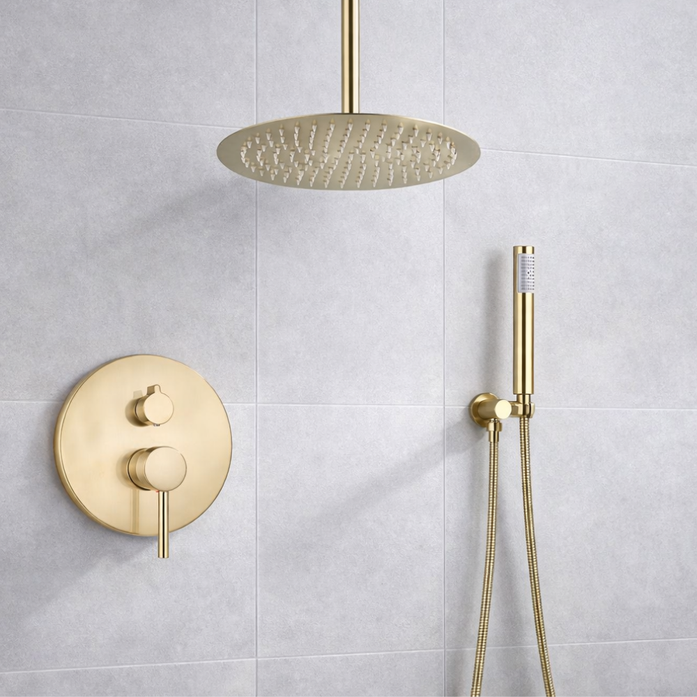 Auréa Rain – Ensemble de douche encastré 2 voies finition or brossé effet pluie mur/plafond