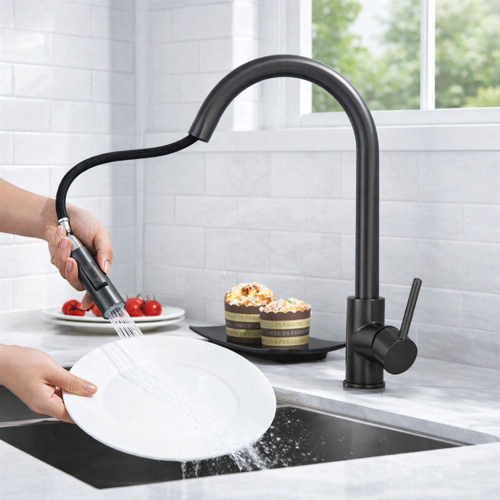 PureArc Flow – Mitigeur cuisine extractible arc haut Noir