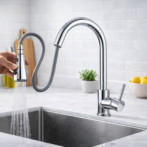 SteelFlow Flex – Mitigeur cuisine inox 304 extractible rotatif 360°