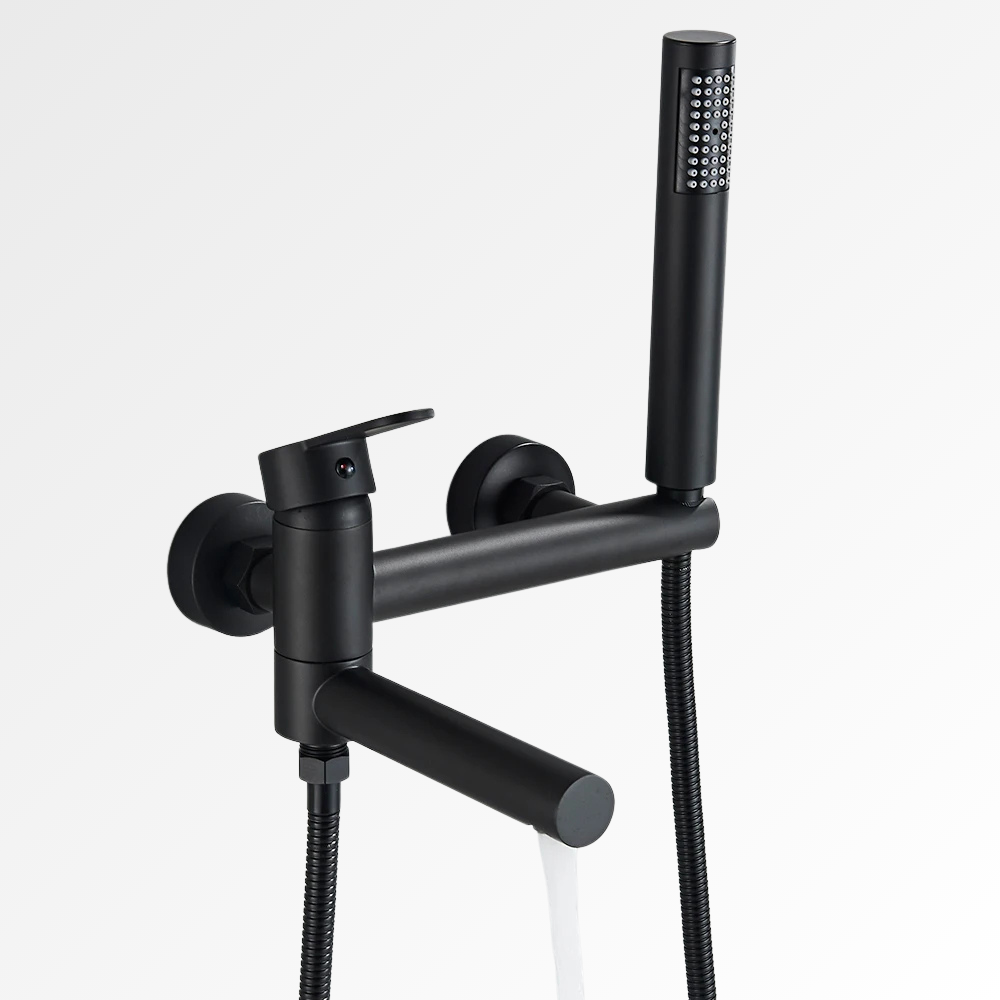 Obsidia Bath – Mitigeur baignoire et douche mural noir, chrome ou doré avec bec pivotant