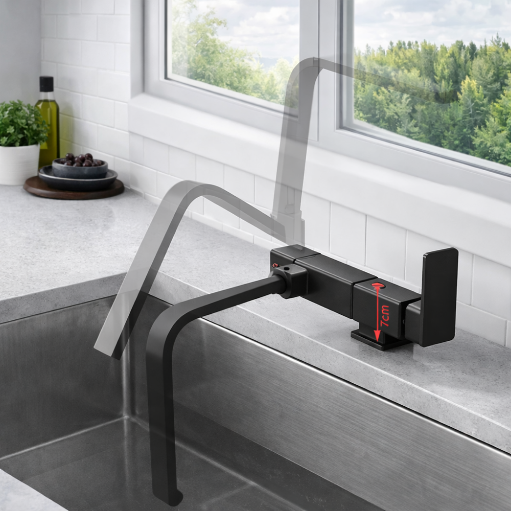 Fenixa Fold – Mitigeur cuisine pliable noir mat rotatif 360°