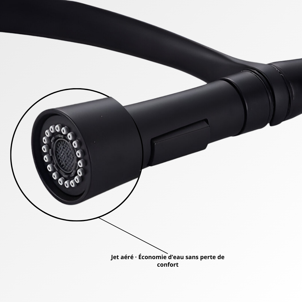 Flexa Noir – Mitigeur cuisine col de cygne avec douchette