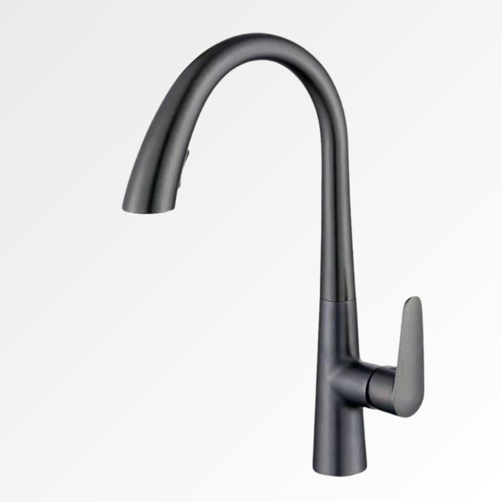 StealthArc Flow – Mitigeur cuisine télescopique en acier brossé avec douchette intégrée