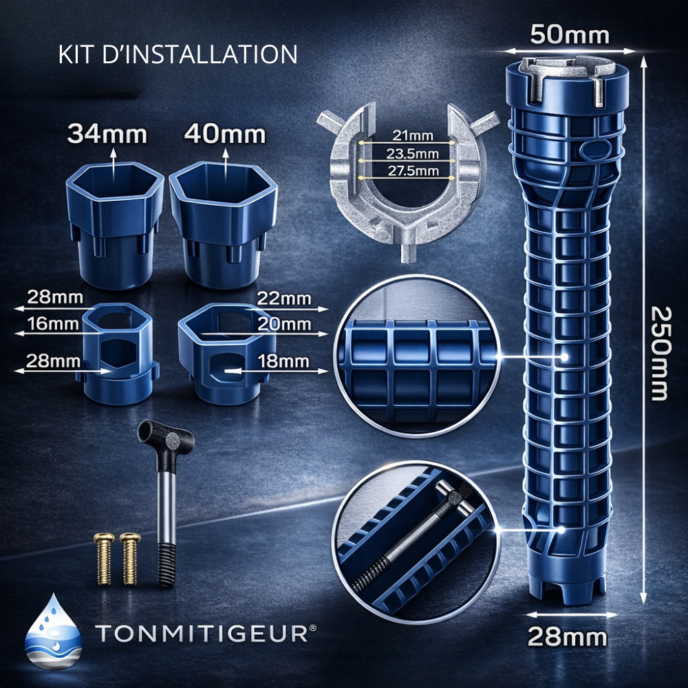 Clé d'installation multifonctions pour robinet et évier