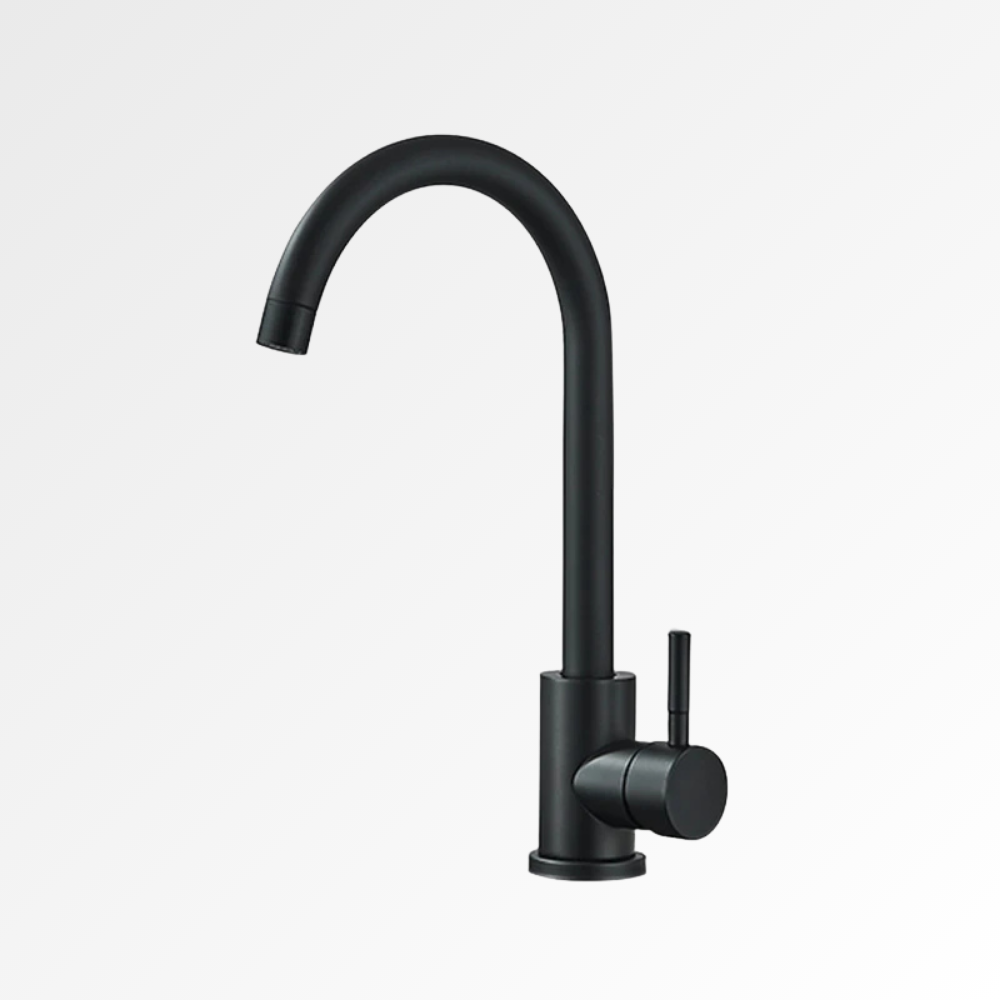 NoirArc Flow - Mitigeur cuisine noir mat col haut pivotant 360°