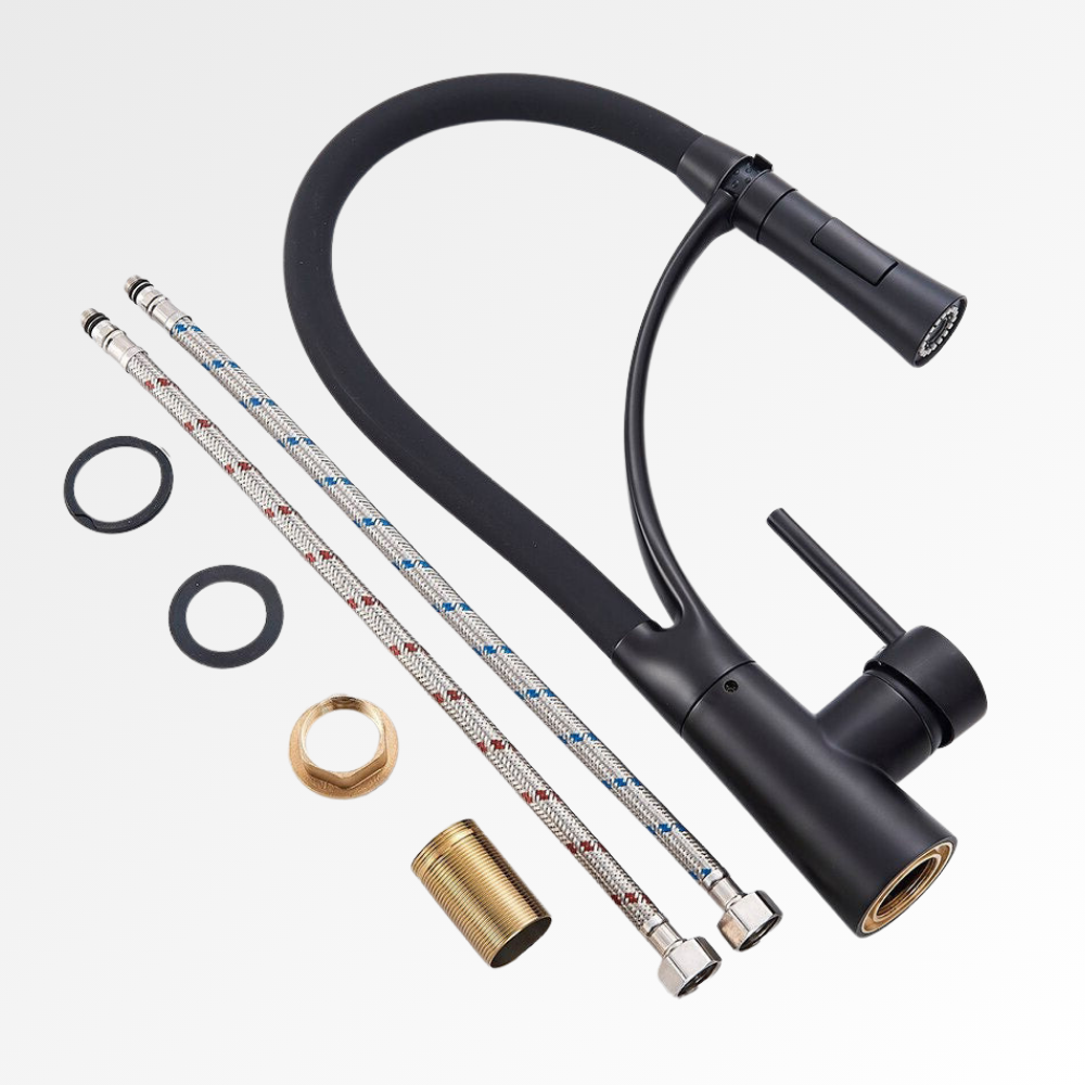 Flexa Noir – Mitigeur cuisine col de cygne avec douchette