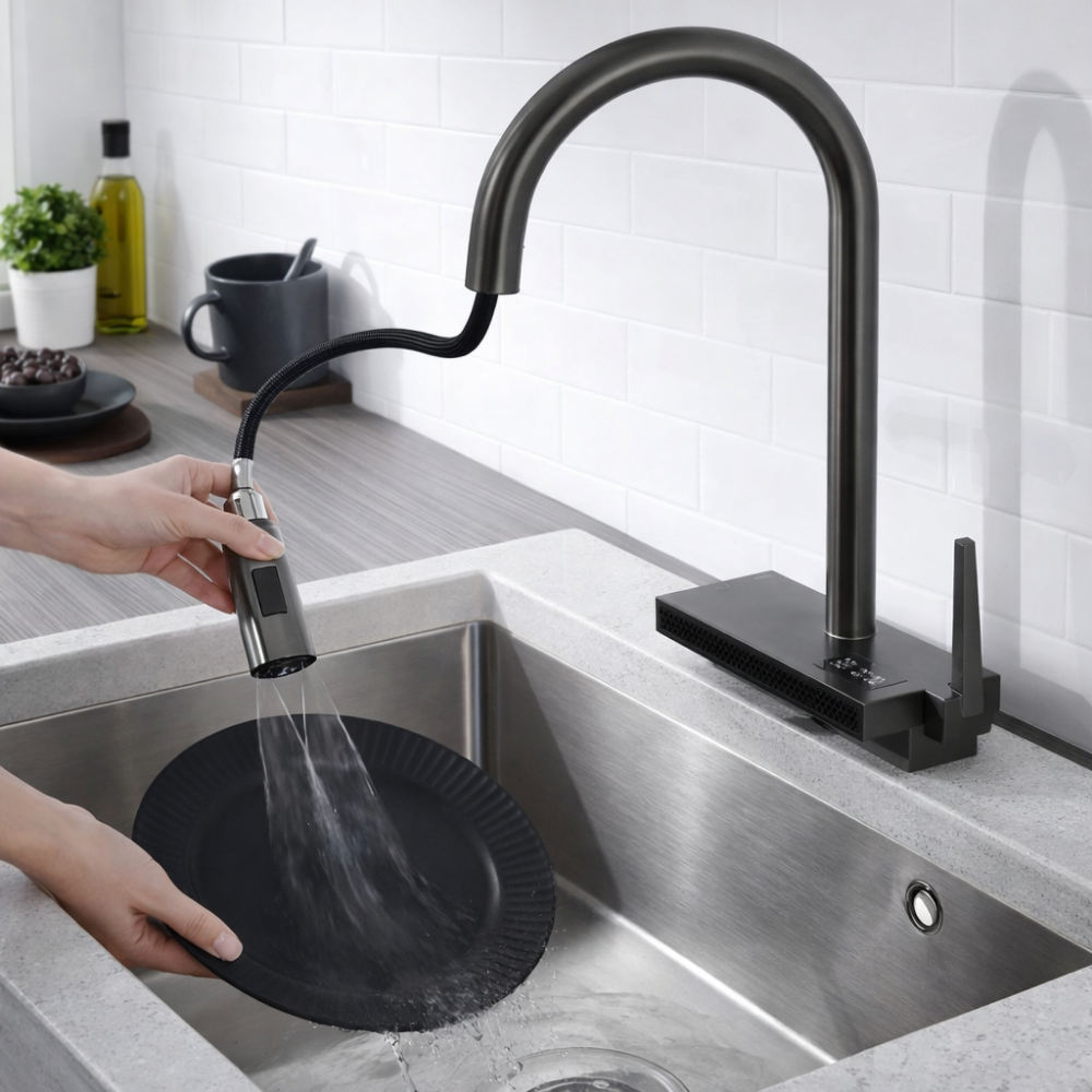 Tempéa Cascade – Mitigeur cuisine cascade avec affichage de la température