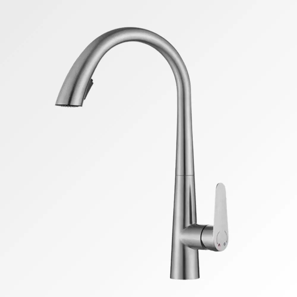 StealthArc Flow – Mitigeur cuisine télescopique chromé avec douchette intégrée