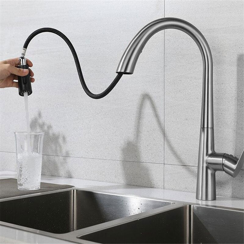 StealthArc Flow – Mitigeur cuisine télescopique chromé avec douchette intégrée