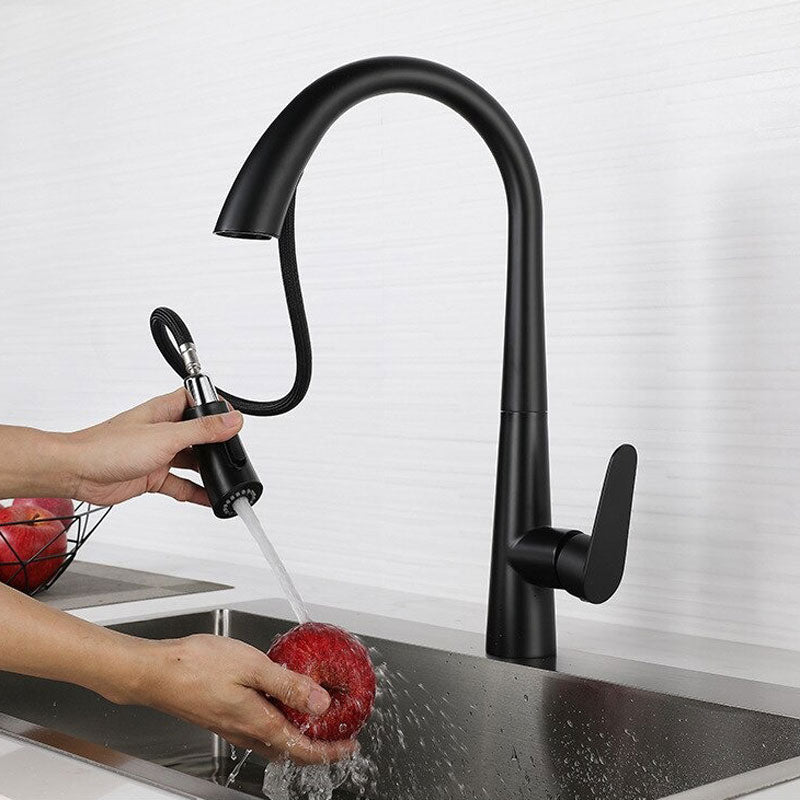 StealthArc Flow – Mitigeur cuisine noir télescopique avec douchette intégrée