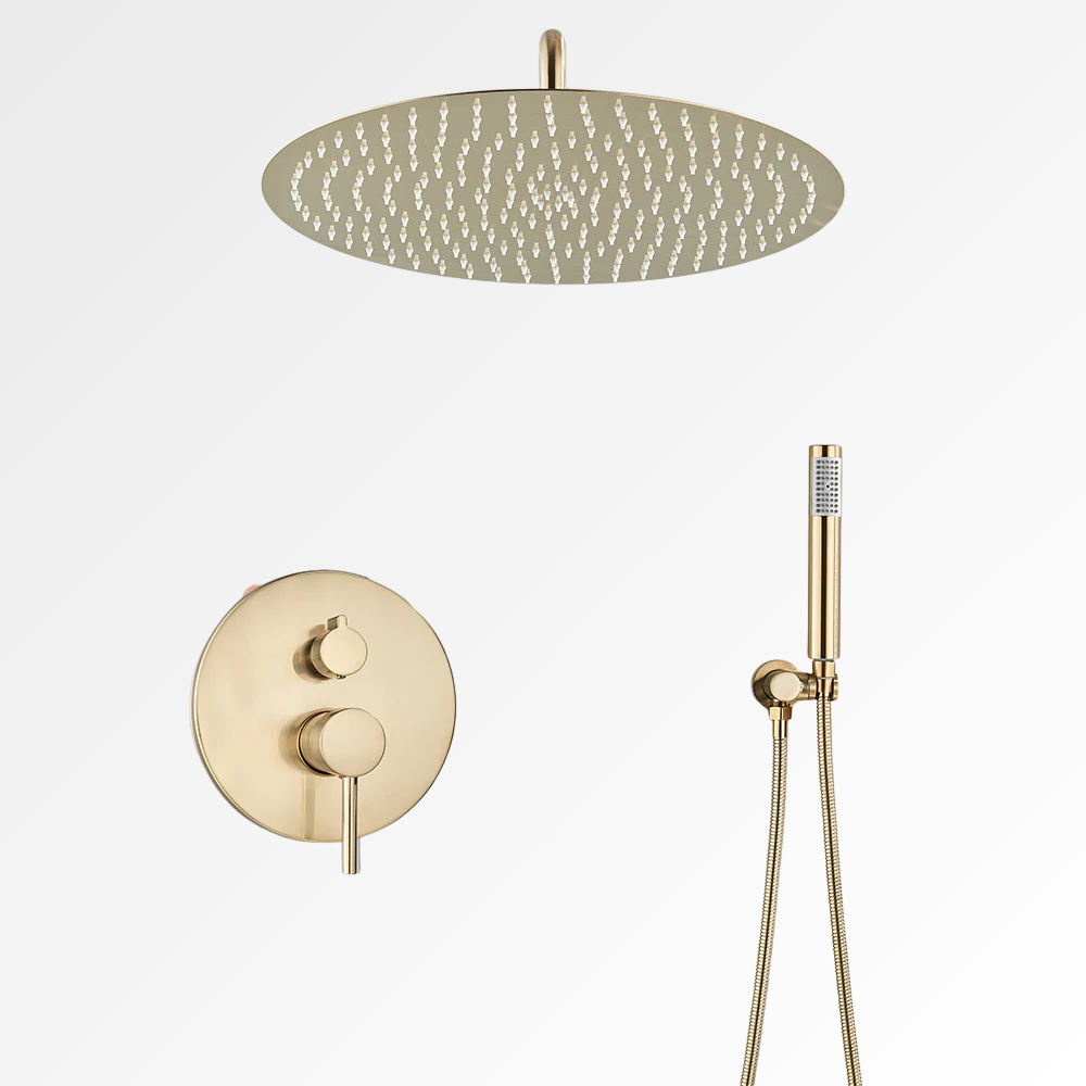 Auréa Rain – Ensemble de douche encastré 2 voies finition or brossé effet pluie mur/plafond