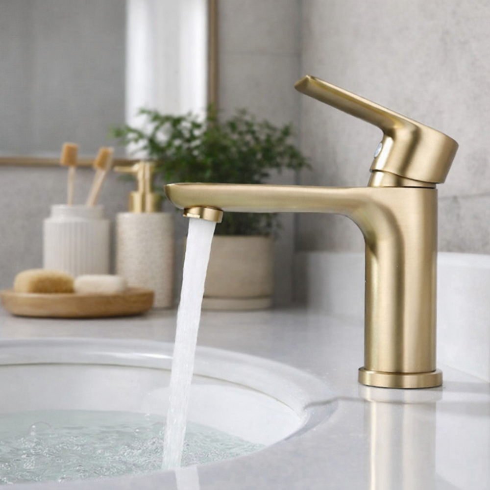 Auréa Cascade Mini – Mitigeur lavabo cascade en inox 304 finition dorée