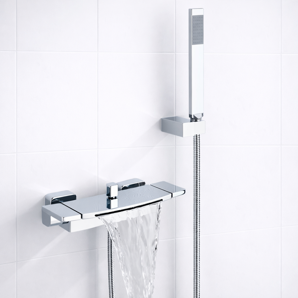 Obsidia Cascade – Ensemble douche mural chrome avec cascade et douchette